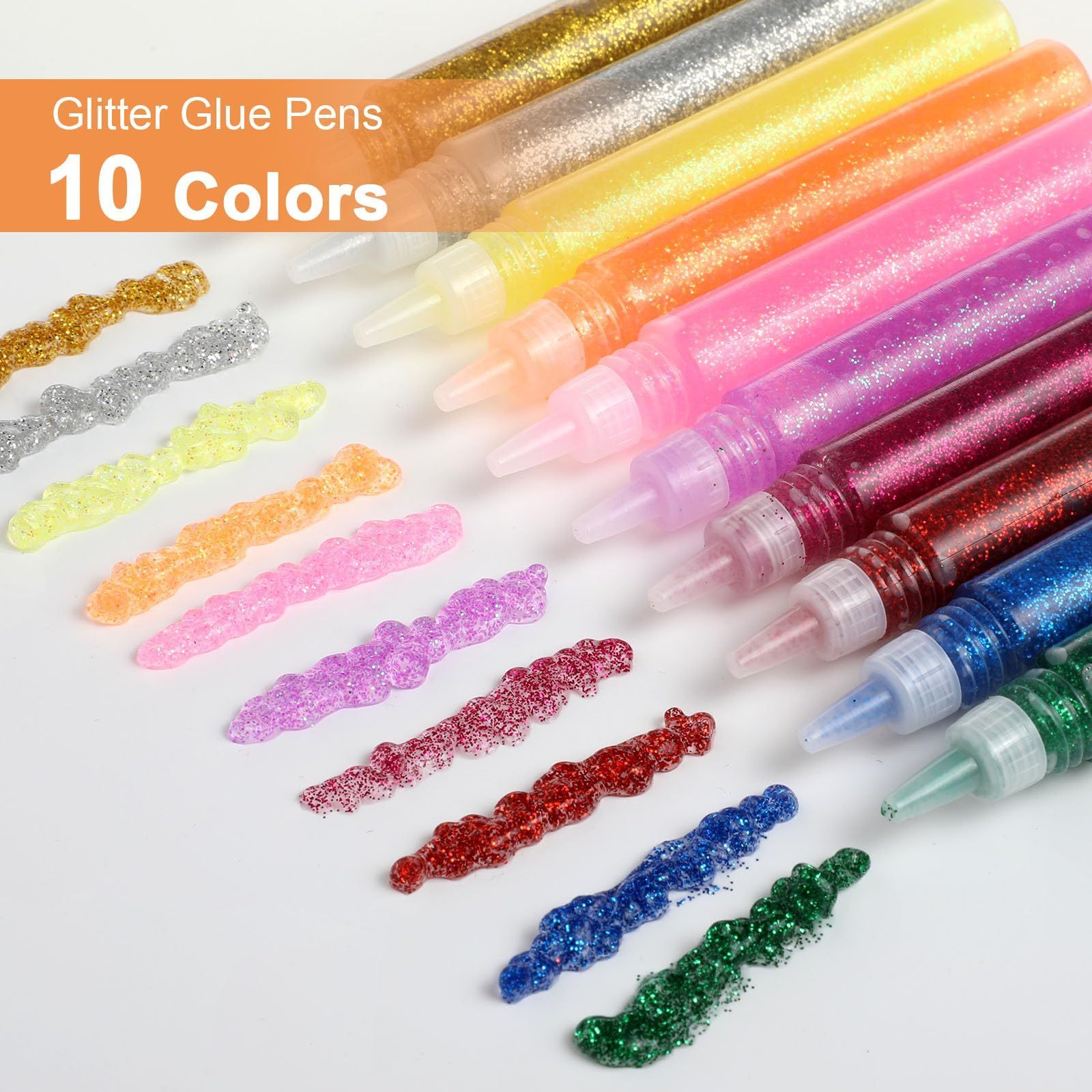 Glitter Glue Pens Bulk 10 Colors Rainbow Glue Stick Glitter Glue Pens for Crafts Glitter Pens for DIY Arts