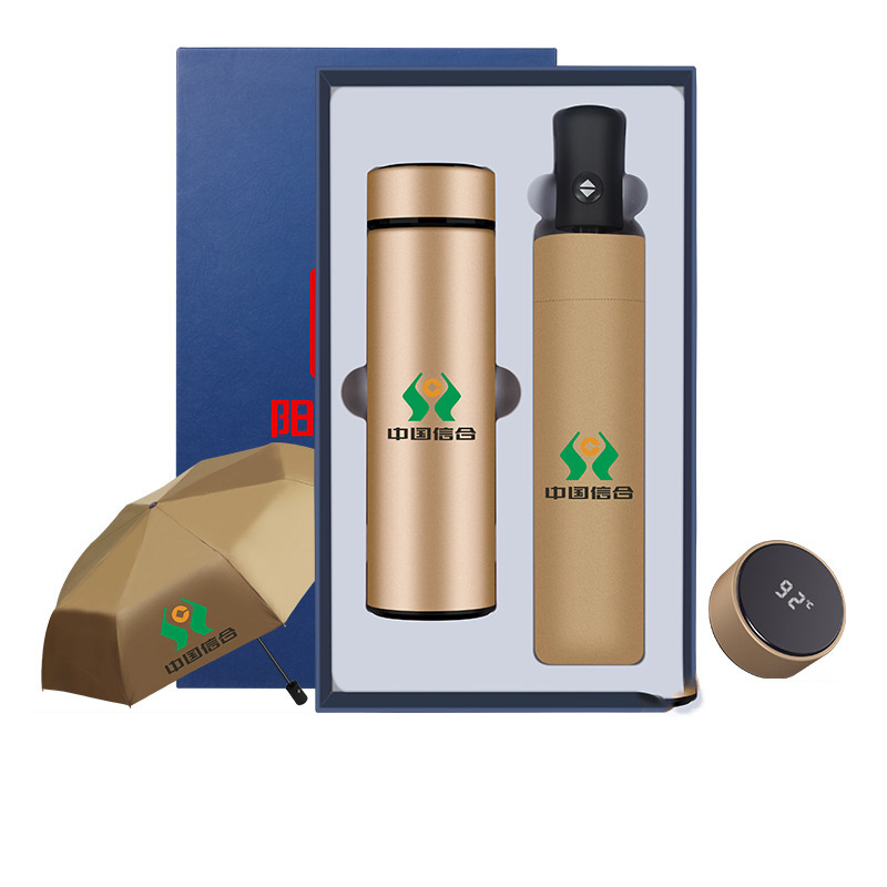 Wholesale Company Gift Customizable Logo Reusable Smart Stainless Steel Water Bottles BPA Free & Umbrella Gift Set