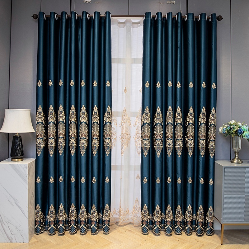 Wholesale Low MOQ Embroidery European Style Curtain for Living Room Bedroom Luxury Modern Polyester Black Out BedRoom Curtains