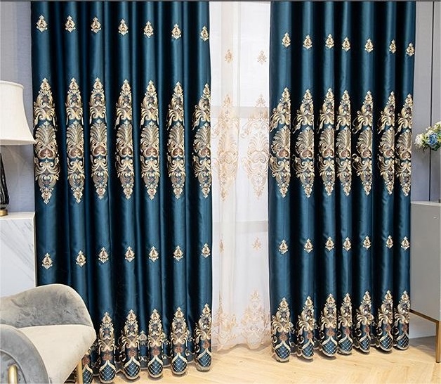 Wholesale Low MOQ Embroidery European Style Curtain for Living Room Bedroom Luxury Modern Polyester Black Out BedRoom Curtains