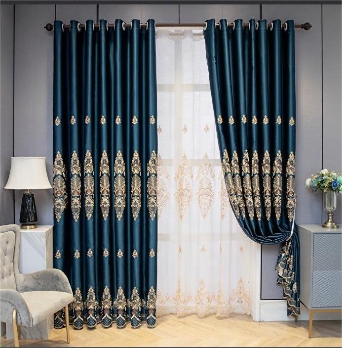 Wholesale Low MOQ Embroidery European Style Curtain for Living Room Bedroom Luxury Modern Polyester Black Out BedRoom Curtains