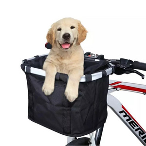 Bicycle Front Basket Bike Pet Carrier Pouch Bike Handlebar Tube Hanging Basket Detachable Fold Oxford Cloth Baggage Bag 5KG Load