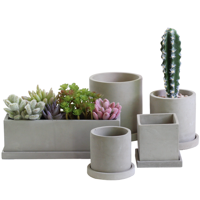 Rectangular square cement succulent plant pots small planter pot cactus flower pot with tray for green plant