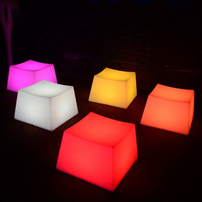 Color changing commercial outdoor bar stools light cube seat plastic led light bar stool cube chair bar chair