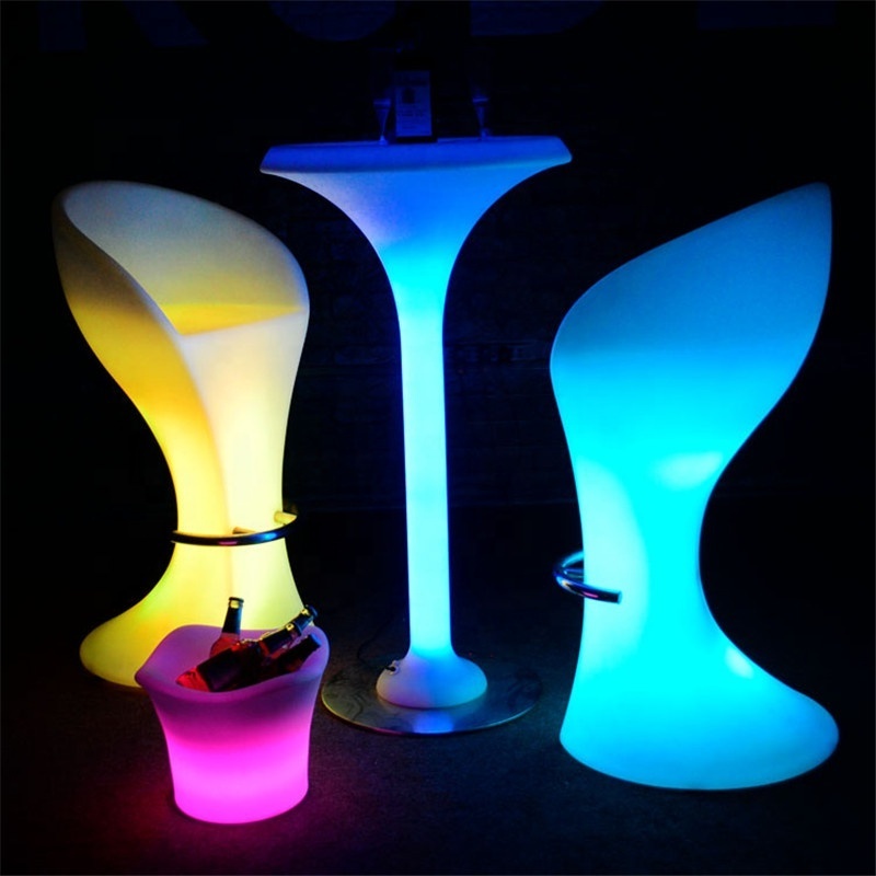 Modern led illuminated bar furniture light up table and stools led bar table