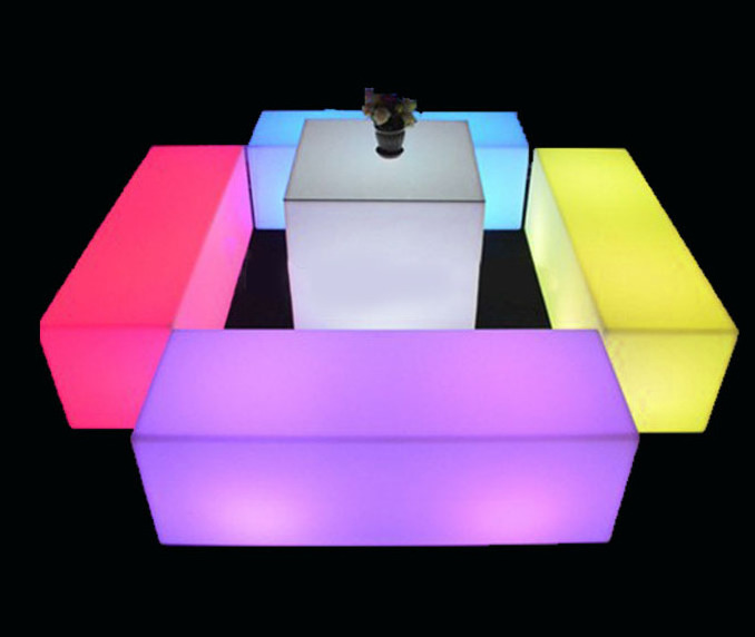 Led Illuminated Furniture RGB Long Stool Cube Chair Garden Chair PE Material