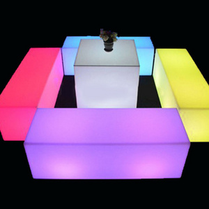 Led Illuminated Furniture RGB Long Stool Cube Chair Garden Chair PE Material