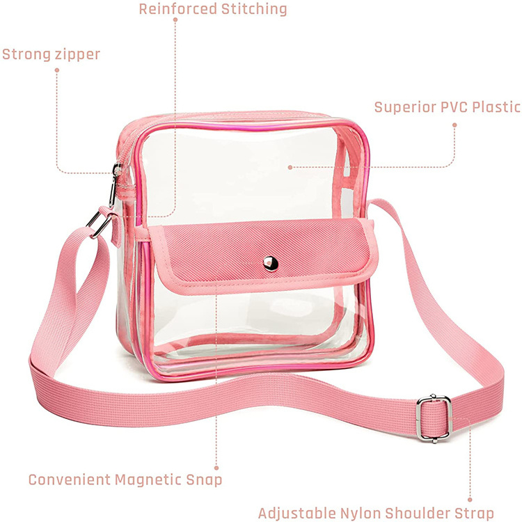 Wholesale clear pvc cylinder stadium crossbody bag monogram stadium approved clear purse Handbag