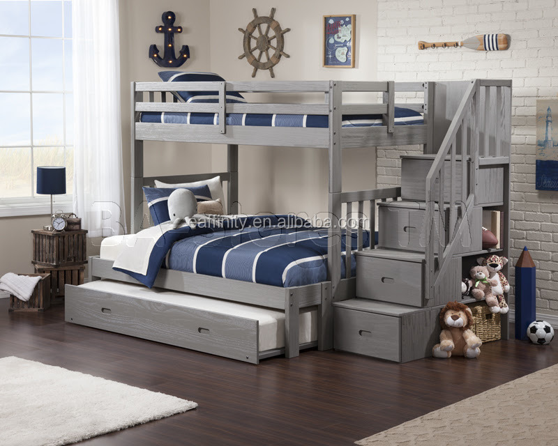 popular pine white natural and brown color bunk bed