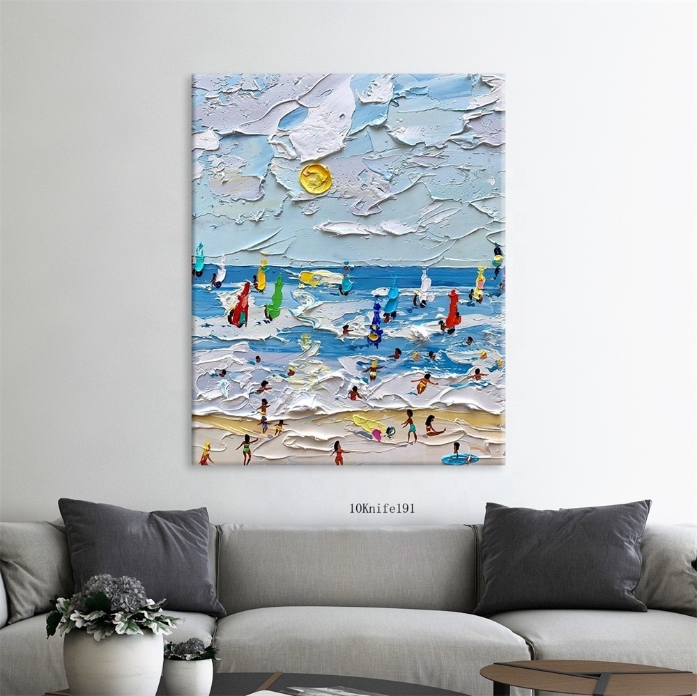 Modern seascape canvas art knife oil painting 3d landscape wall decor for living room