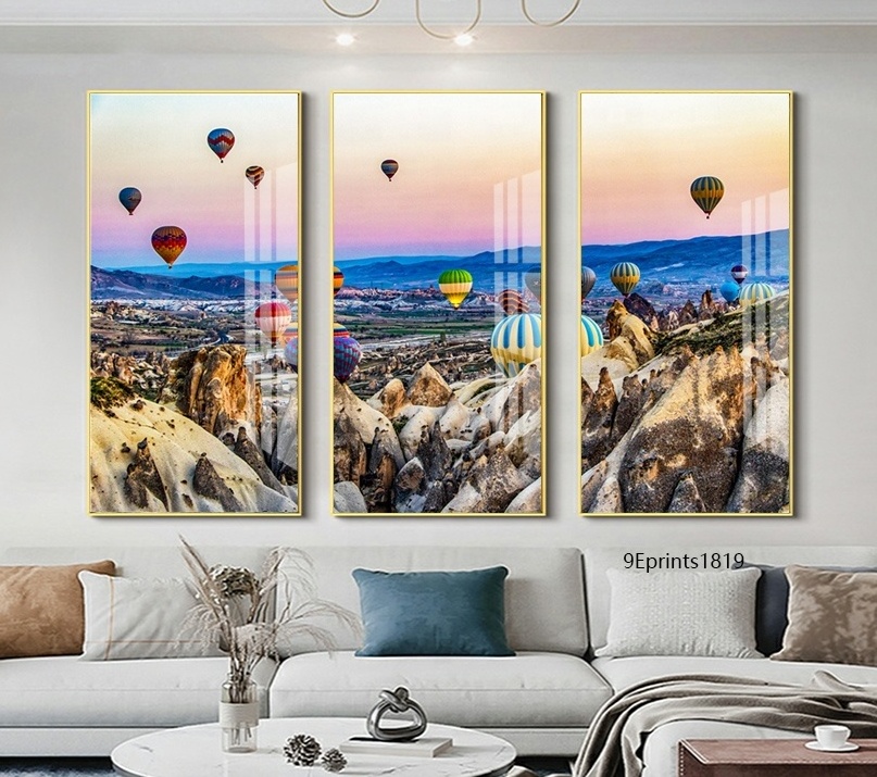 Living Room Decor 3 Panel Turkey hot air balloon Landscape Acrylic Printing Modern Crystal Porcelain Painting