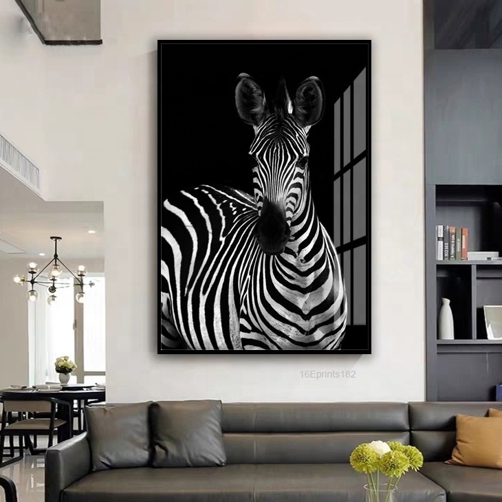 Black and White Animal Printed Home Decoration Resin Painting Living Room Metal Framed crystal porcelain paintings Wall Art