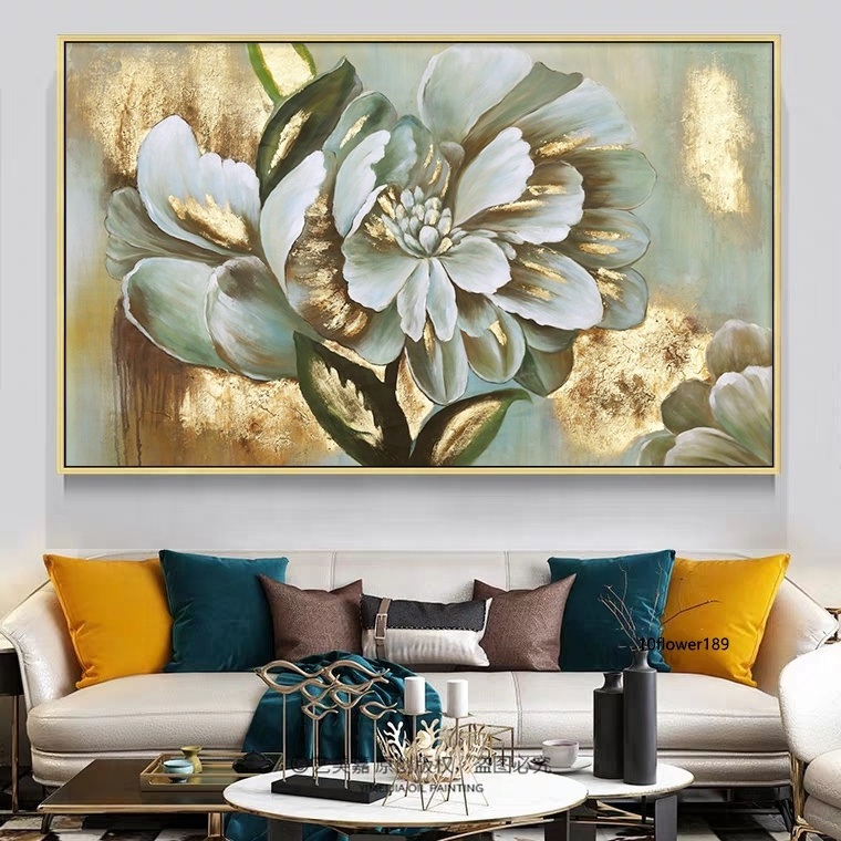 Hand Painted Flower Gold Foil Wall Art Oil Painting Classic Flowers Home Goods For Home Office Restaurant Decor