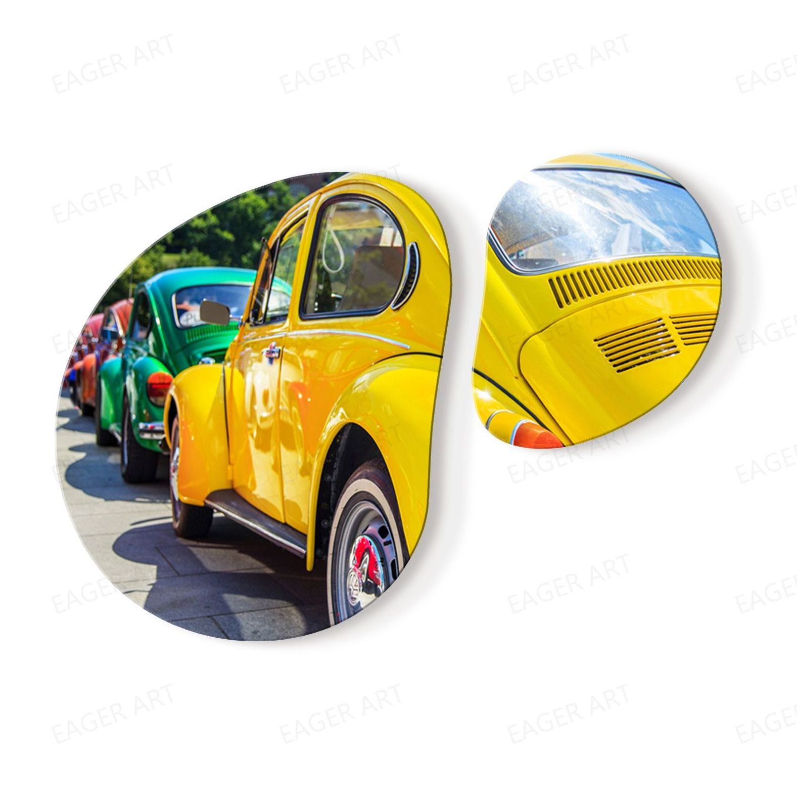 Fashion Graffiti Yellow Car Painting Pop Art Street PVC Prints Unique shape Water droplet 2pcs Paintings Wall Art For Home Decor