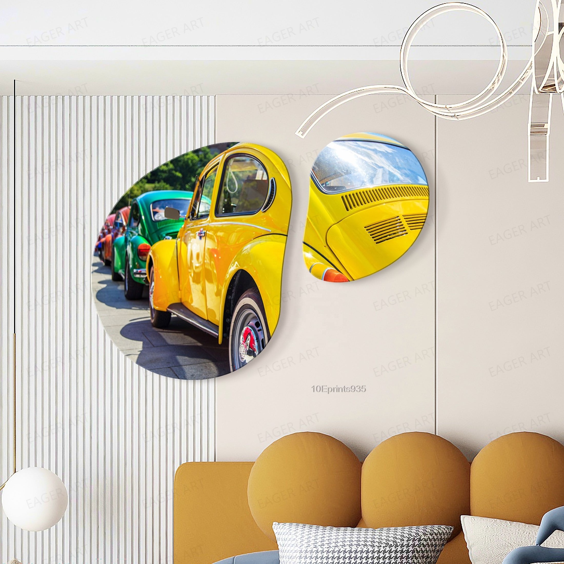 Fashion Graffiti Yellow Car Painting Pop Art Street PVC Prints Unique shape Water droplet 2pcs Paintings Wall Art For Home Decor