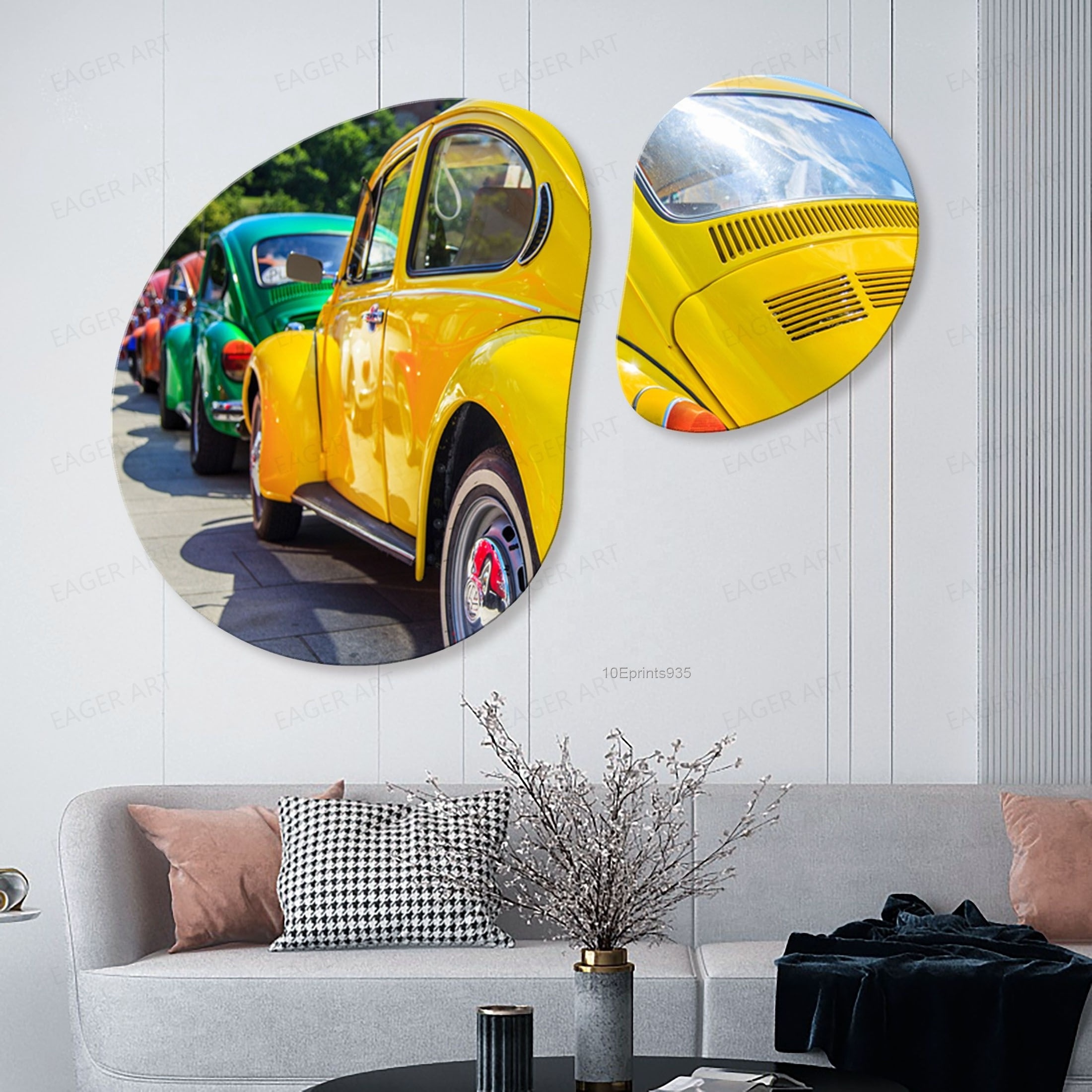 Fashion Graffiti Yellow Car Painting Pop Art Street PVC Prints Unique shape Water droplet 2pcs Paintings Wall Art For Home Decor