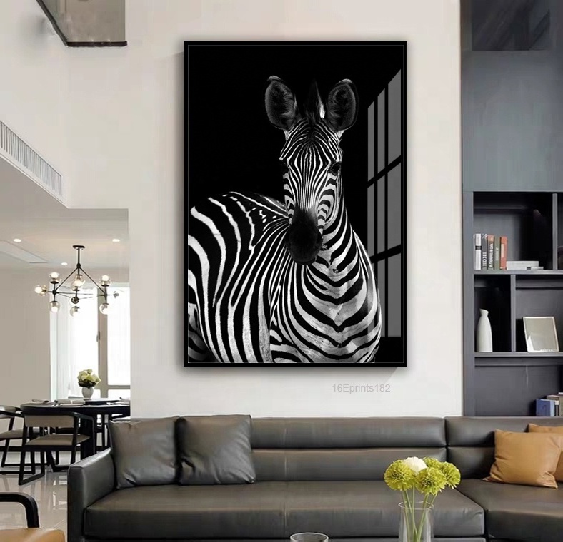 Black and White Animal Printed Home Decoration Resin Painting Living Room Metal Framed crystal porcelain paintings Wall Art