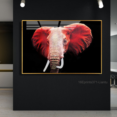 Wholesale Metal Framed Glass Crystal Porcelain Paintings african Elephant Custom Wall Art Animal Printed Painting