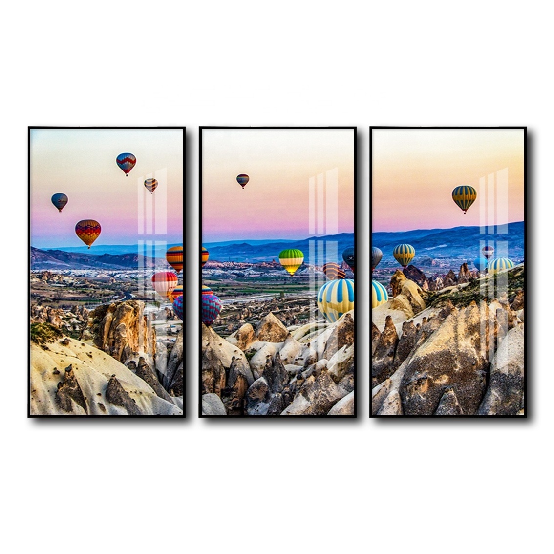 Living Room Decor 3 Panel Turkey hot air balloon Landscape Acrylic Printing Modern Crystal Porcelain Painting