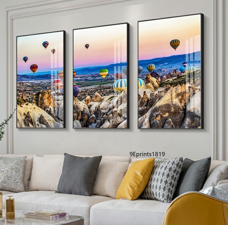 Living Room Decor 3 Panel Turkey hot air balloon Landscape Acrylic Printing Modern Crystal Porcelain Painting