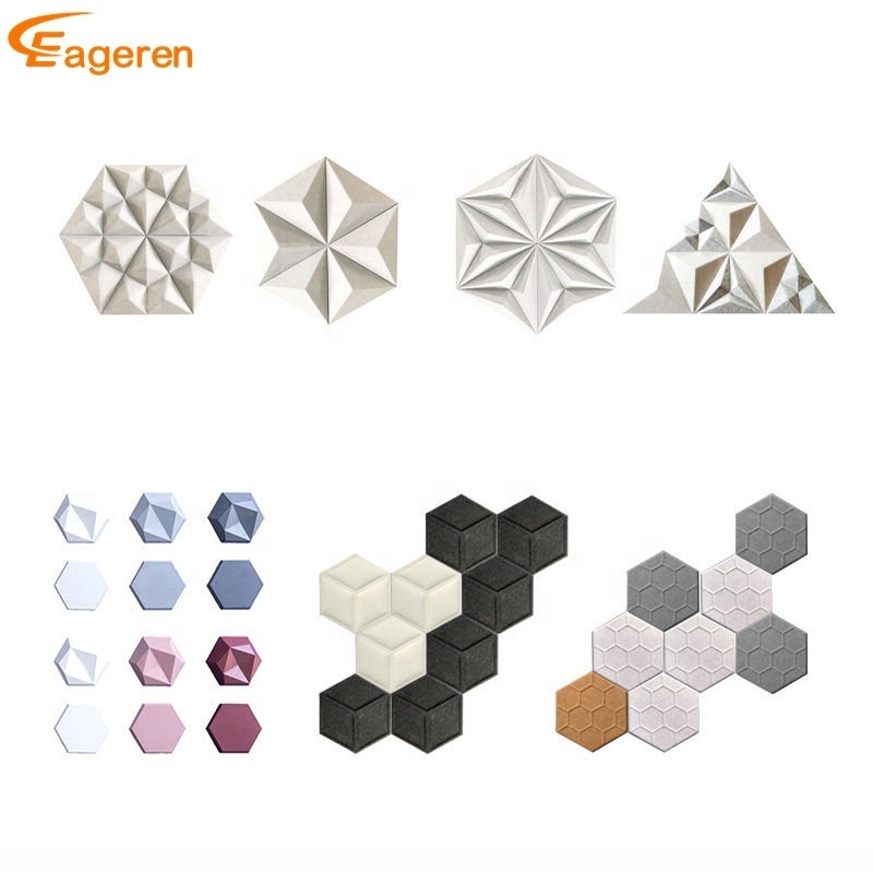 Polyester Fiber Sound Absorption PET Felt Hexagon White Flower 3D Sound Diffusive Acoustic Panels