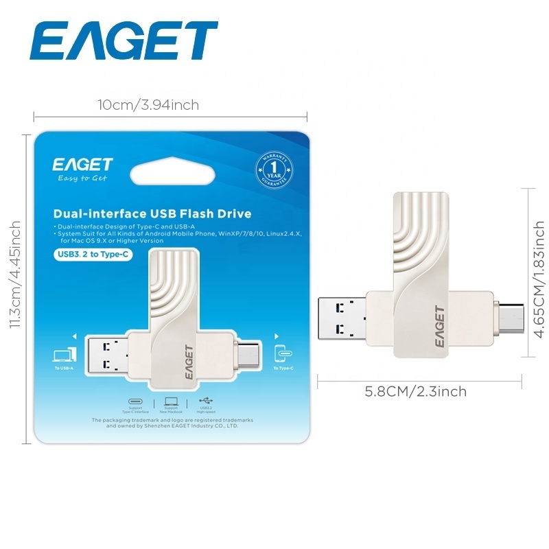 EAGET Bulk USB3.0 Custom Size 2 in 1 32GB 128GB 64MB 1tb 2 tb Flash drive Card Pen Thumb Drive Flash disk memoria USB pendrive