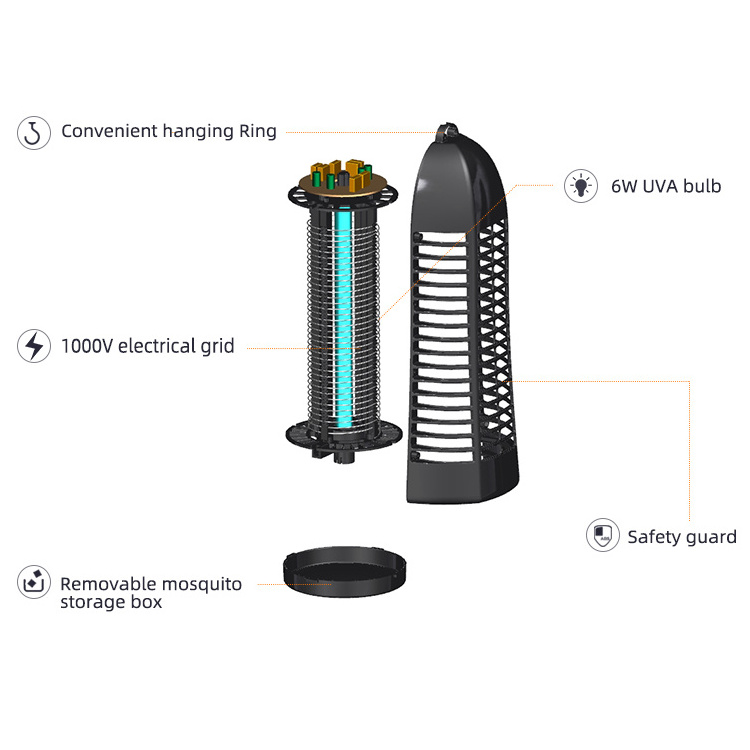 Sustainable Black Indoor Outdoor Pest Control Electrical Power Bug Zapper Uv Light 4watt 6watt Smart Electric Mosquito Killer