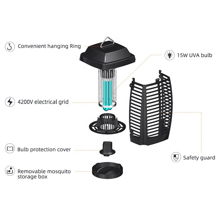 Indoor Outdoor Pest Control Machine Electrical Bug Zapper Uv Light 15w Smart Electric Mosquito Killer Lamp