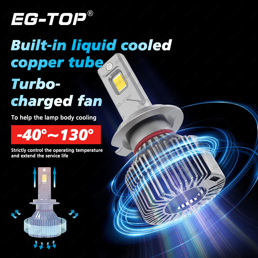 Eg-Top Double Cooled Cooper Tube Cooling Turbo Charged Fan 200W 6500K H11 H7 H4 15000 Lumen Led Headlights