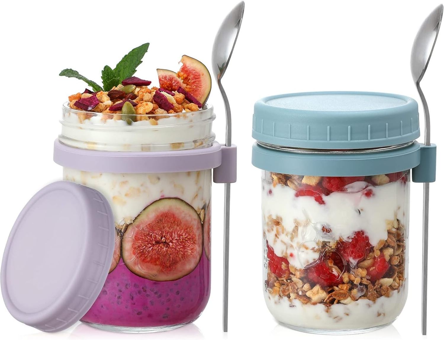 Overnight Oatmeal Glass Cups With Spoons Airtight Oatmeal With Measurement