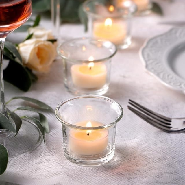 Decent Glass Crystal Clear Glass Tealight Candle Holder for Home Decor - (Clear, Set of 12)