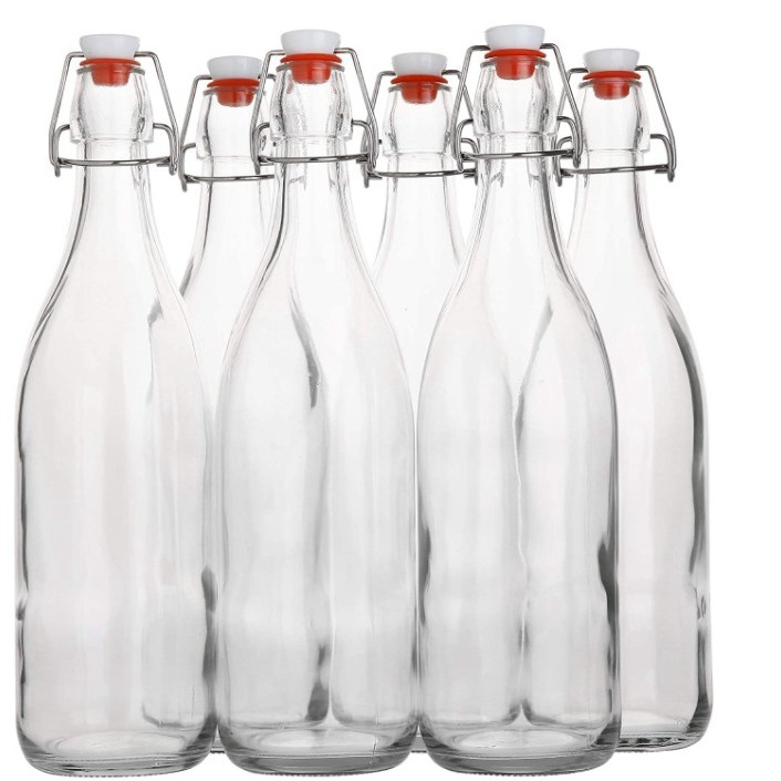 750ml 1000ml  Easy Flip Lid Clear Drink Beer Wine Water Bottles Glass Swing Top Bottle with Airtight Stopper Cap