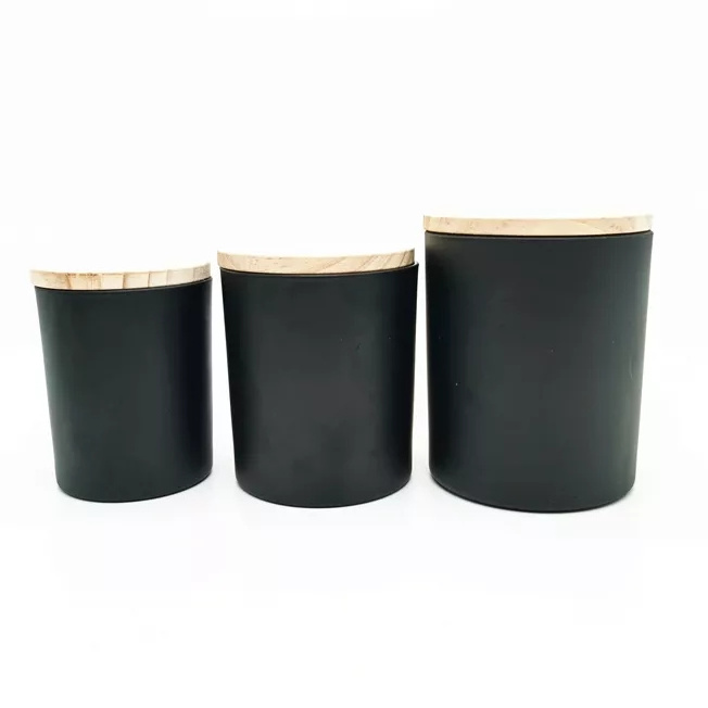 wholesale empty matte frosted white black clear glass candle jars with wooden lids for candle making