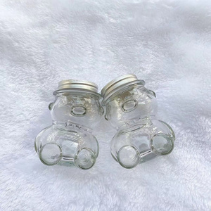 Hot Sale 250ml Soy Candle Container Cute Teddy Bear Airtight Glass Food Packaging 8oz Honey Jam Hot Stamping Holder's Favorite