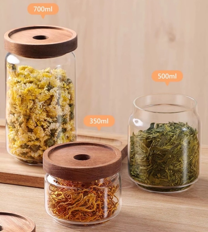 Customized ODM/OEM round Wooden Lid Coffee Pot with Hot Stamping Honey/Candy/Glass Jar Storage Food-Grade Materials