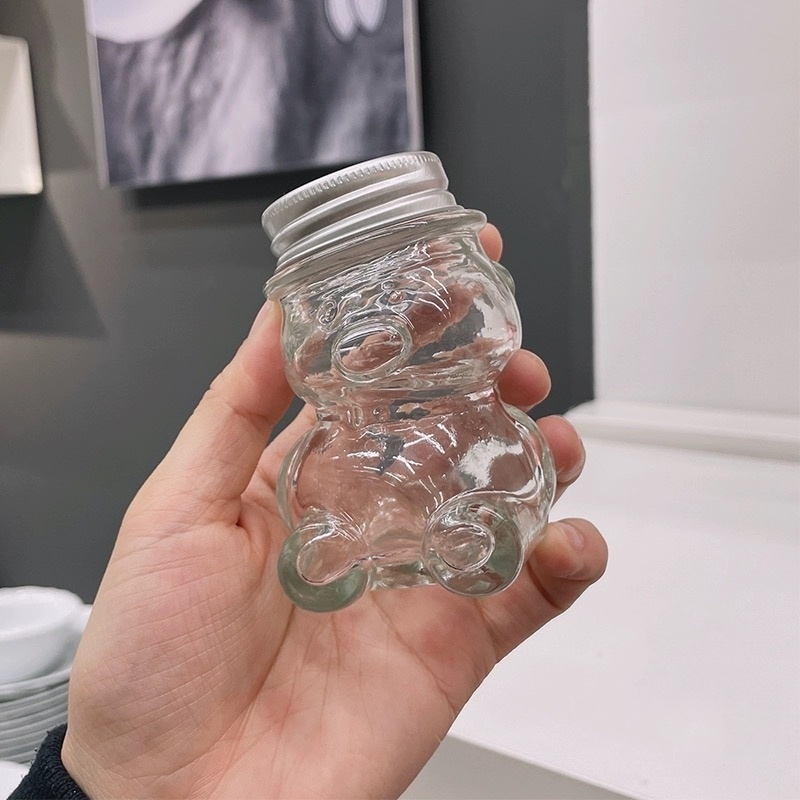 Hot Sale 250ml Soy Candle Container Cute Teddy Bear Airtight Glass Food Packaging 8oz Honey Jam Hot Stamping Holder's Favorite