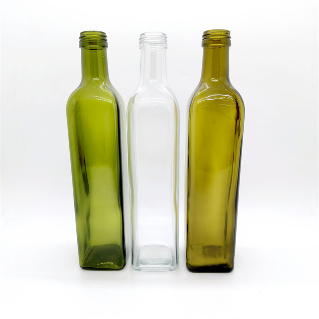 wholesale Food Grade 250ml 500ml 750ml 1L Empty Square Antique Green Marasca 1 liter Glass Bottle For Olive Oil Factory price