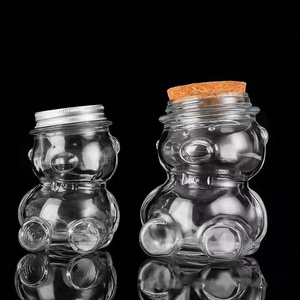 Recyclable Wholesale Teddy Bear Glass Jars Food Storage Candy Container Jar with Screw Lid for jam jelly wedding favors Bottle