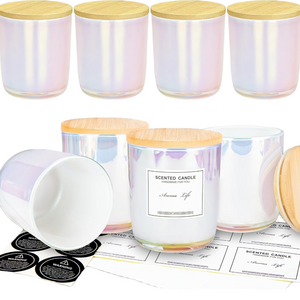 10 oz Bulk Thickened Candle Vessel Containers with Bamboo Lids 10oz Iridescent Candle Glass Jars for Making candles