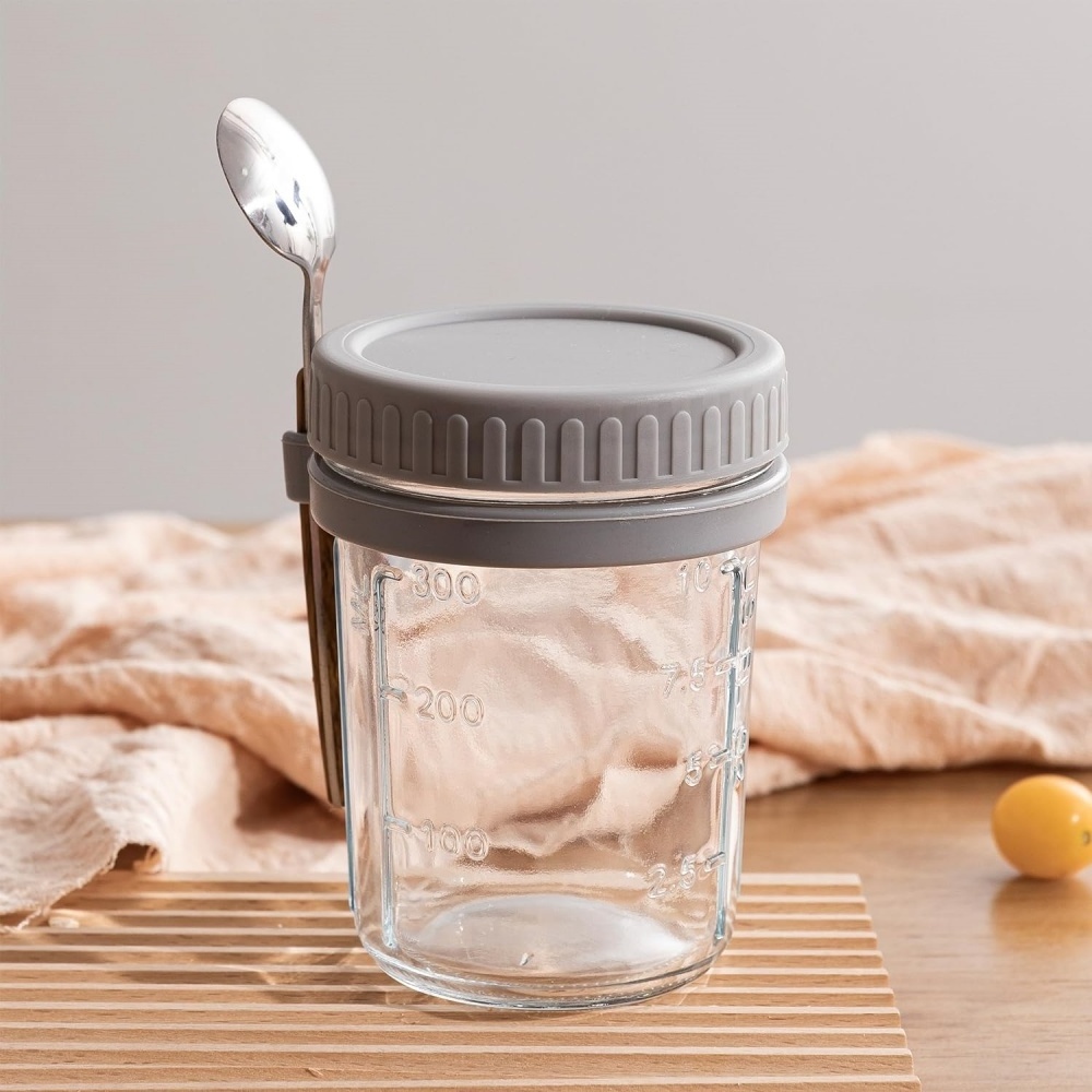 Overnight Oatmeal Glass Cups With Spoons Airtight Oatmeal With Measurement