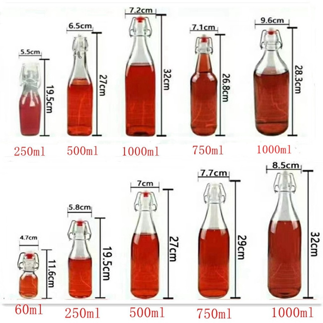 250ml 500ml 750ml 1000ml buckle glass bottle round glass bottle with swing top for cold brew coffee/beer wholesale