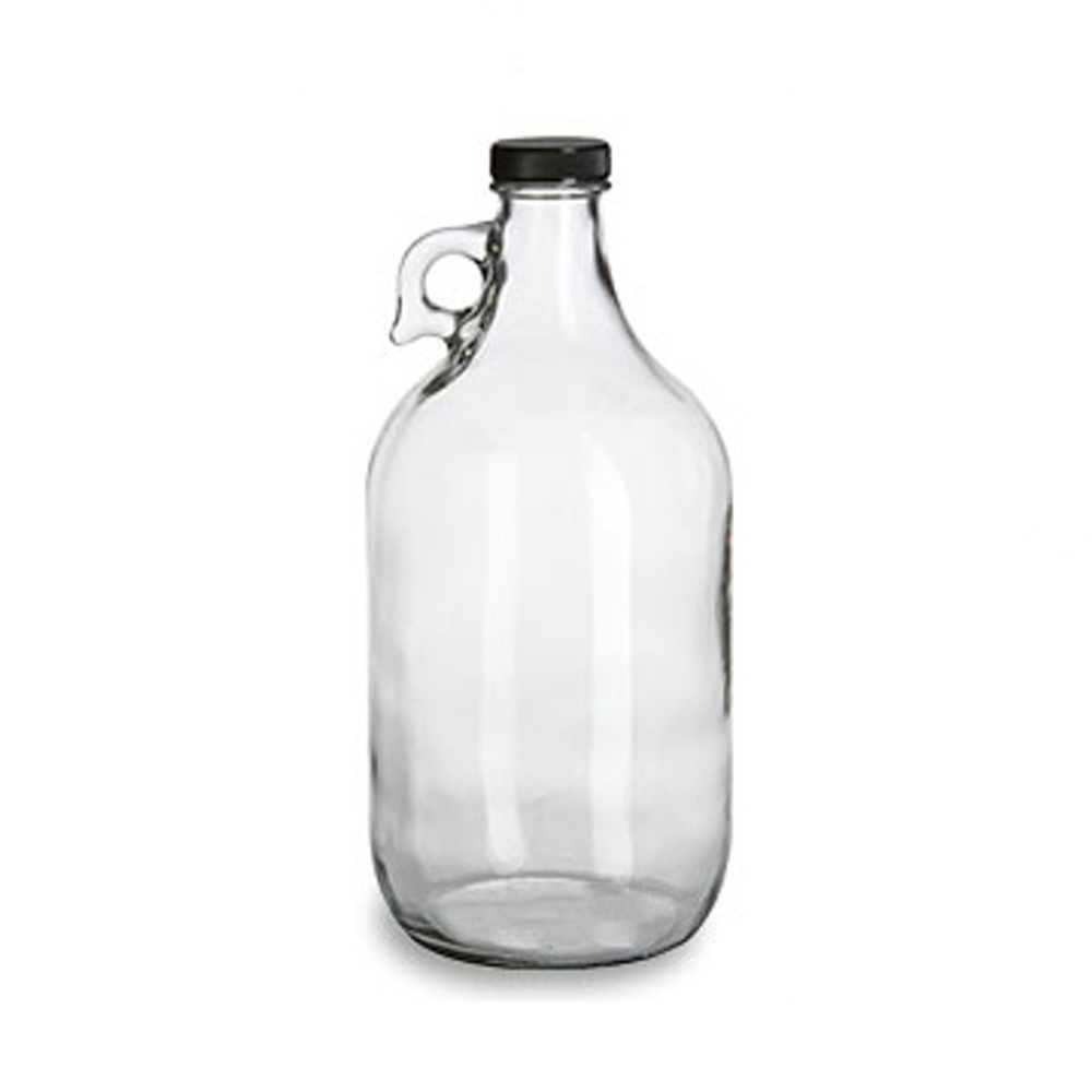 Glass liquor bottles 1/2 Gallon 64 oz 1 Gallon (128 oz) Clear Glass Jug with Black Plastic Cap / metal cap