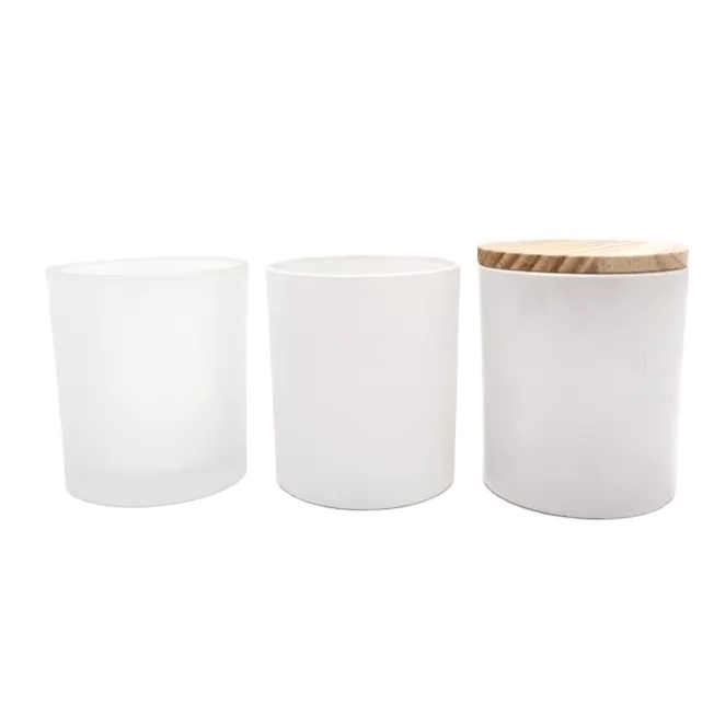 wholesale empty matte frosted white black clear glass candle jars with wooden lids for candle making