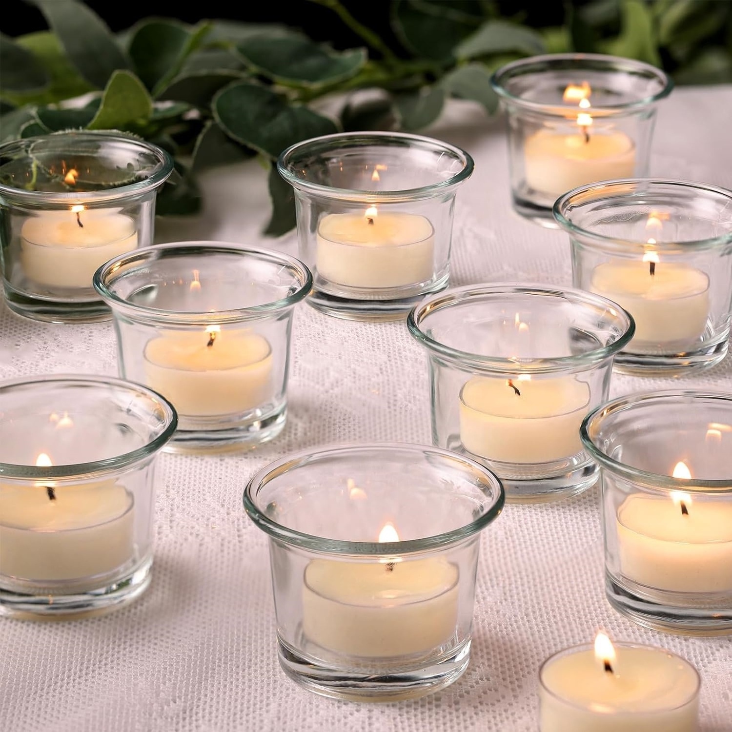 Decent Glass Crystal Clear Glass Tealight Candle Holder for Home Decor - (Clear, Set of 12)