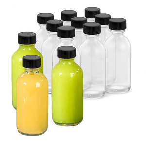 2 oz Small Clear Glass Bottle with Lids 60ml Boston Round Bottles for Potion, Juice, Ginger Shots, Oils, Whiskey