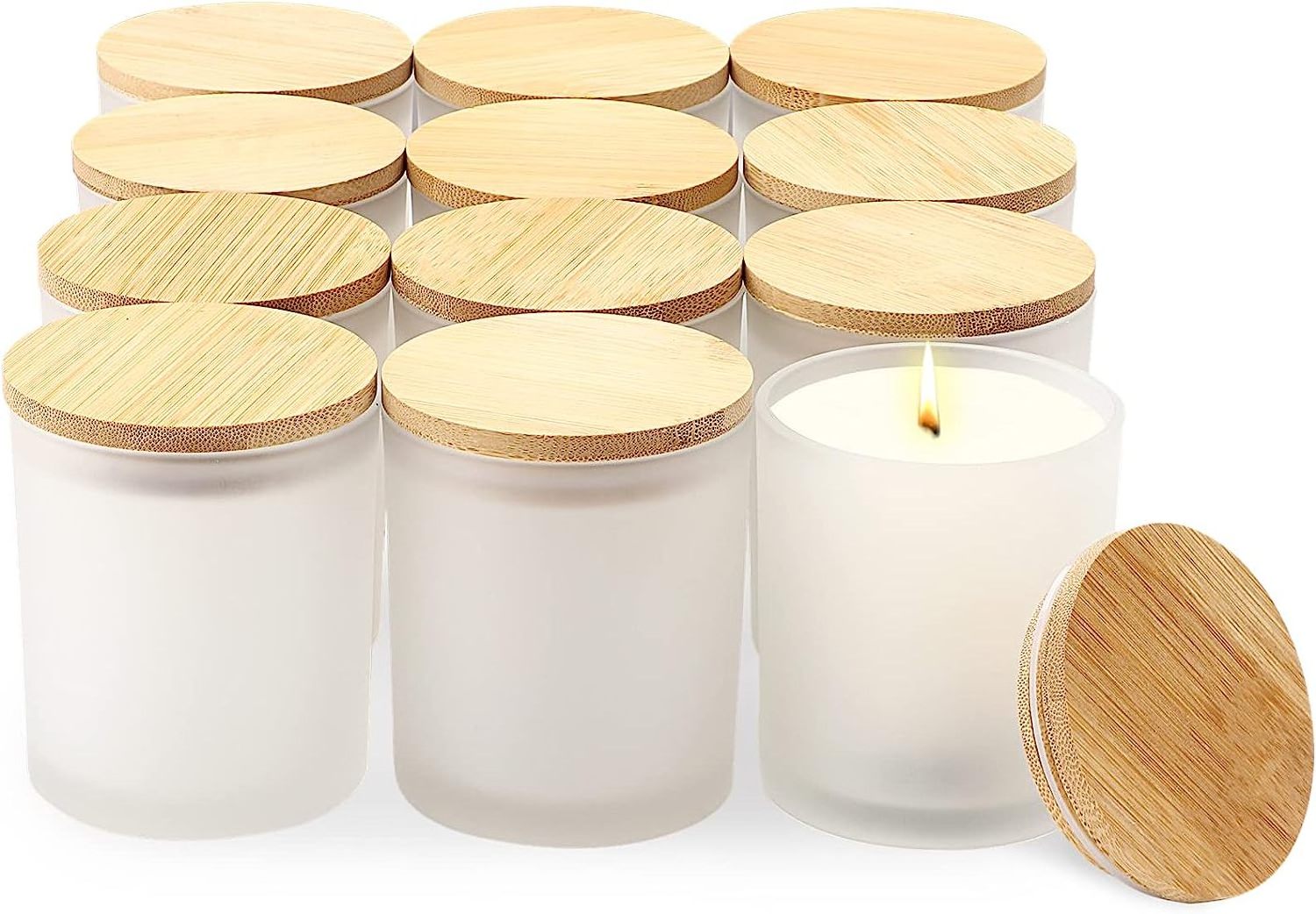 wholesale empty matte frosted white black clear glass candle jars with wooden lids for candle making