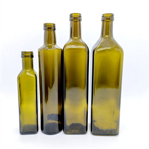 wholesale Food Grade 250ml 500ml 750ml 1L Empty Square Antique Green Marasca 1 liter Glass Bottle For Olive Oil Factory price