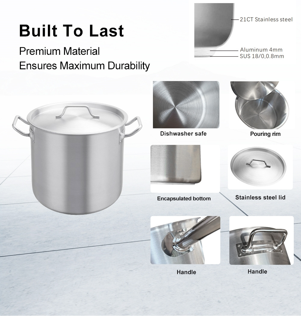 Wholesales Various Sizes Restaurant Kitchen Soup Pot Stainless Steel Stock Pot Big Cooking Pot