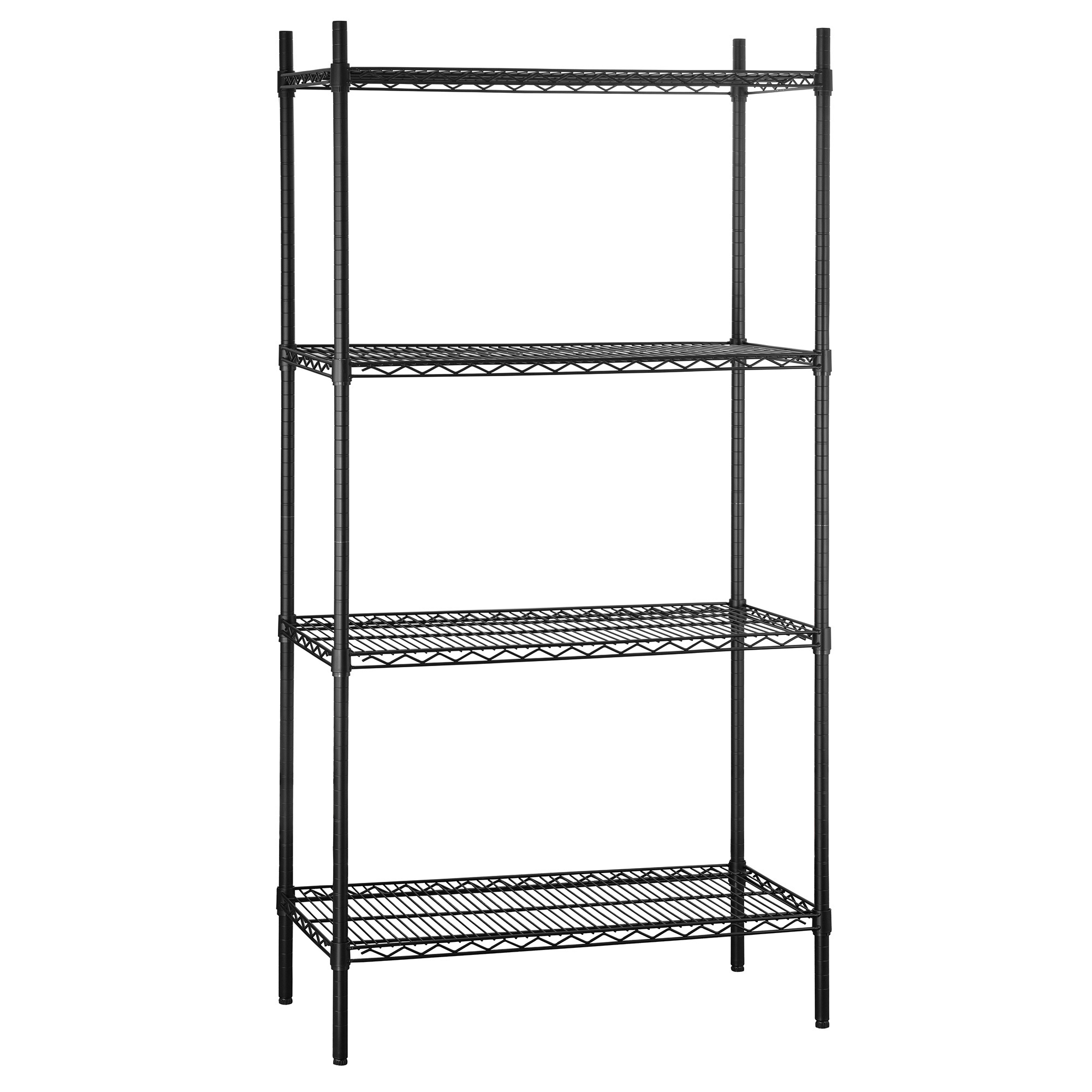 Black Epoxy Powder Coated 4-Shelf Wire Storage Rack Kit with Metal Posts Shelving Unit for Hotel Restaurant Supplies