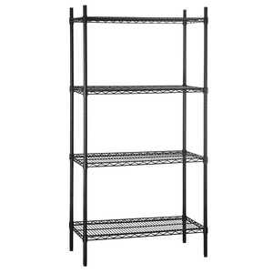 Black Epoxy Powder Coated 4-Shelf Wire Storage Rack Kit with Metal Posts Shelving Unit for Hotel Restaurant Supplies